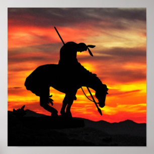 Einde van het spoor Silhouette met zonneklaar Post Poster