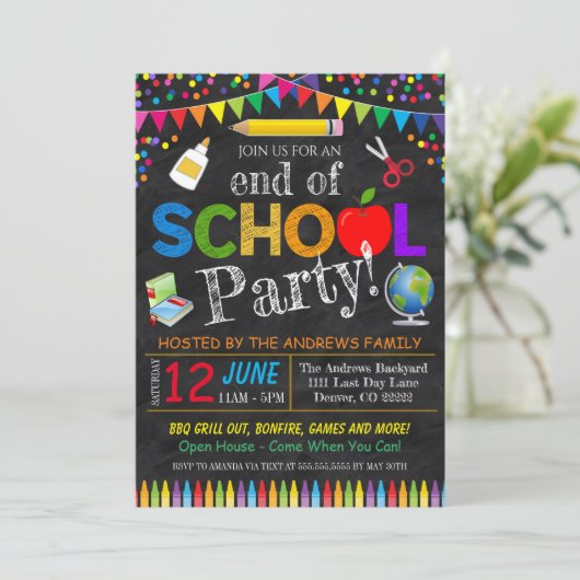 Einde-van-schoolfeest uitnodiging (Staand voorkant)