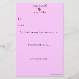 Eindejaars-brief van een leraar bedanken briefpapier