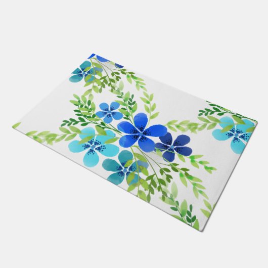Eindelblauw vergeet me niet bloemen deurmat (Schuin)