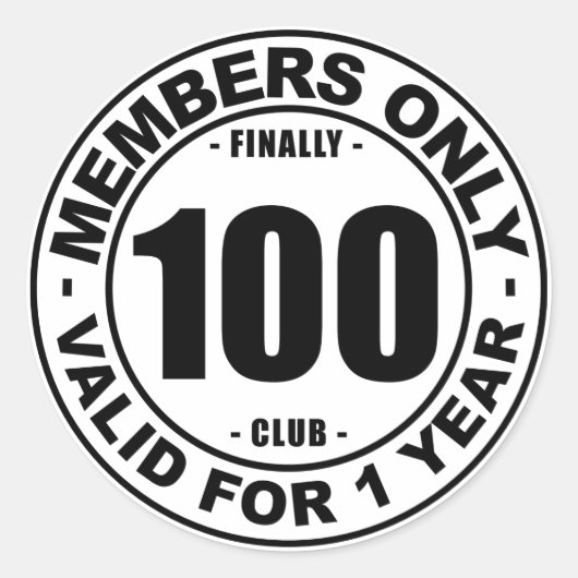Eindelijk 100 club ronde sticker (Voorkant)