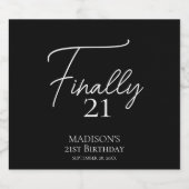 Eindelijk 21 Black & White 21e verjaardag Sparkling Wijnetiket (Enkel label)