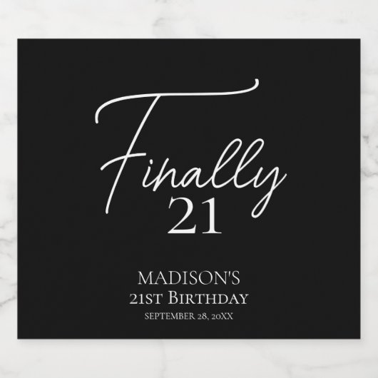 Eindelijk 21 Black & White 21e verjaardag Sparkling Wijnetiket (Enkel label)