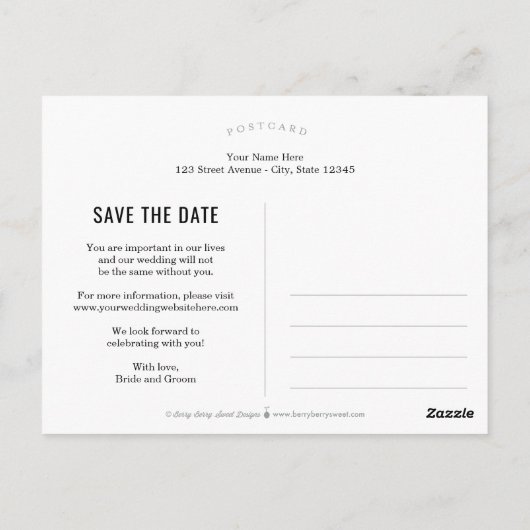 Eindelijk BEWERKBARE KLEUR De datum opslaan Briefkaart (Achterkant)