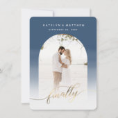 Eindelijk een goudscript Denim Blue Arch-omgeven f Save The Date (Voorkant)