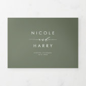 Eindelijk een groene minimalistische scriptbruilof drieluik uitnodiging (Cover)