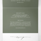 Eindelijk een groene minimalistische scriptbruilof drieluik uitnodiging (Binnenkant midden)