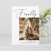 Eindelijk elegante zwart-wit foto bruiloft save the date (Staand voorkant)