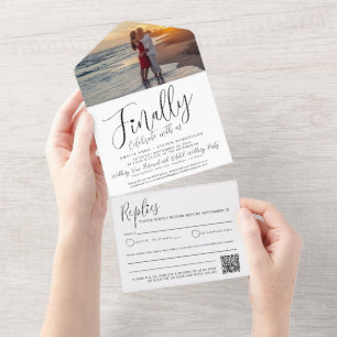 Eindelijk foto-mono achtergelaten QR-code optie br All In One Uitnodiging