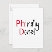 Eindelijk gedaan, PhD afstuderen, afstuderen cadea Aankondigingskaart (Voorkant / Achterkant)