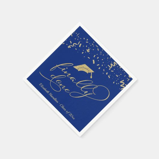 Eindelijk Gold Script Blue Graduation Party Servet (Hoek)