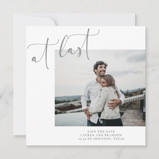 Eindelijk kalligrafie foto save the date (Voorkant)