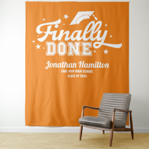 Eindelijk klaar Oranje Afstudeerfeest Achtergrond Wandkleed