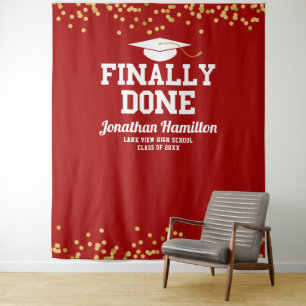 Eindelijk klaar rood gouden afstudeerfeest achterg wandkleed