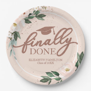 Eindelijk Klaar Roze Blush Bloemend Party Papieren Bordje