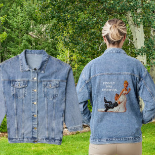 Eindelijk mevrouw naam grappig beeldje bruiloft pa denim jacket