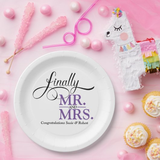 Eindelijk Mr. en Mrs. Trouwreceptie Papieren Bordje (Feest)