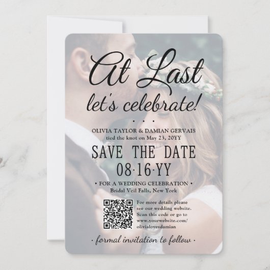 Eindelijk QR-code en foto-overlay bruiloft Save The Date (Voorkant)