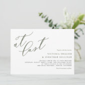 Eindelijk Taupe Green Modern Calligraphy Wedding Kaart (Staand voorkant)
