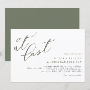 Eindelijk Taupe Green Modern Calligraphy Wedding Kaart