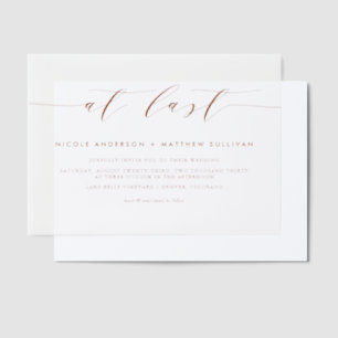 Eindelijk Terracotta minimalistisch script bruilof Vellum Uitnodigingen