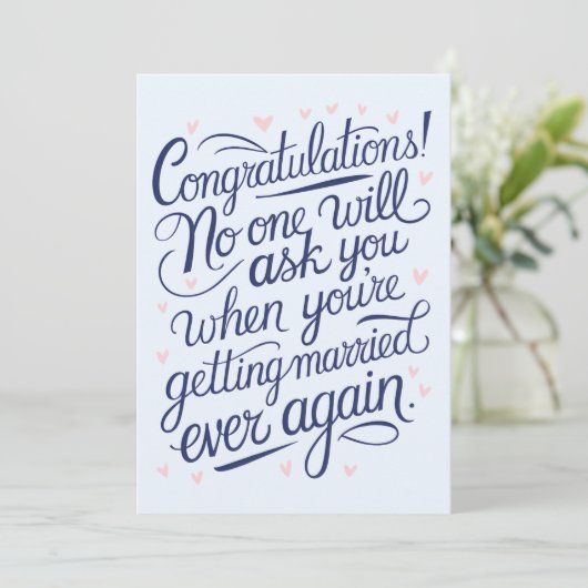 Eindelijk trouwen met grappige bruidsparen kaart (Staand voorkant)