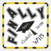 EINDELIJK! Zwart en Goud Afstuderen Vierkante Sticker (Voorkant)