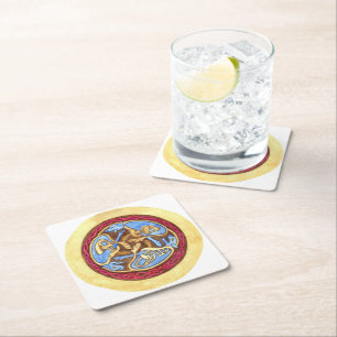 eindeloze knoop met dieren vierkante kartonnen onderzetter