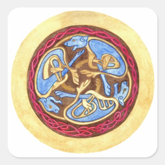 eindeloze knoop met dieren vierkante sticker (Voorkant)