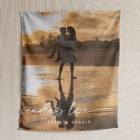 Eindeloze Liefde Modern Script Koppel Foto Gift Sherpa Deken