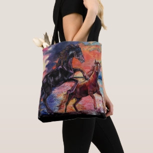 Eindeloze Sky Waterverf Horses Draagtas