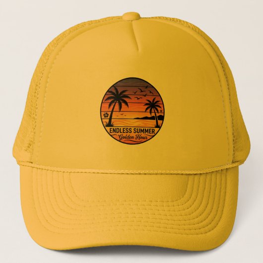 Eindeloze Zomer Retro Zonsondergang Palmboom Pet (Voorkant)