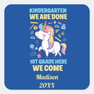 Eindfeest kleuterschool afstudeerfeest 1e leerjaar vierkante sticker
