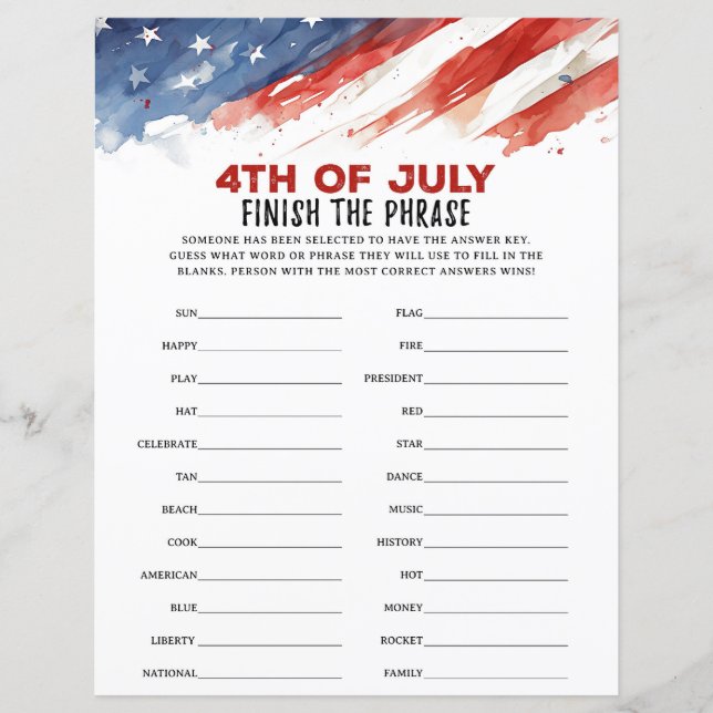 Eindig de zin 4th of July Party Game (Voorkant)