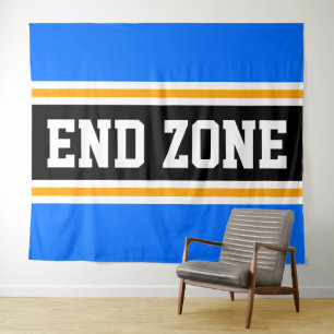 EINDZONE Helder Blauw Zwart Geel Racing Stripes Wandkleed
