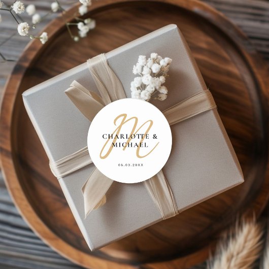 Einfach, elegant, monogram  ronde sticker