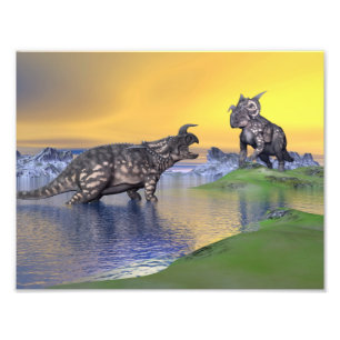 Einiosaurus dinosaurus door zonsondergang - 3D ren Foto Afdruk