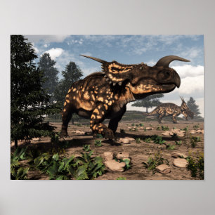 Einiosaurus dinosaurussen in de woestijn - 3D-rend Poster