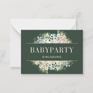 Einladung Babyparty – Gold Grün Floral Babyshower Notitiekaartje