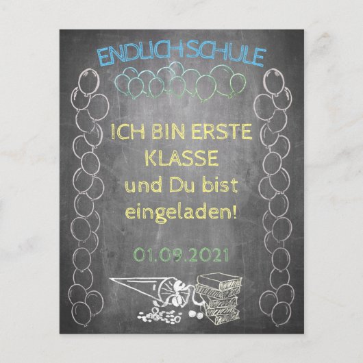 Einladungskarte zur Einschulung im Tafelstil (Voorkant)