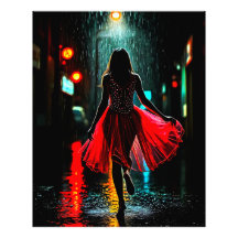 Einsame Anmut in Rot - Frau im Regen