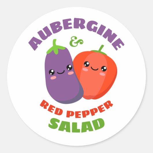 Eiplant en rode peppersalade ronde sticker (Voorkant)