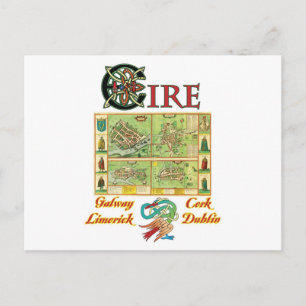 Eire Cities-kaart Briefkaart