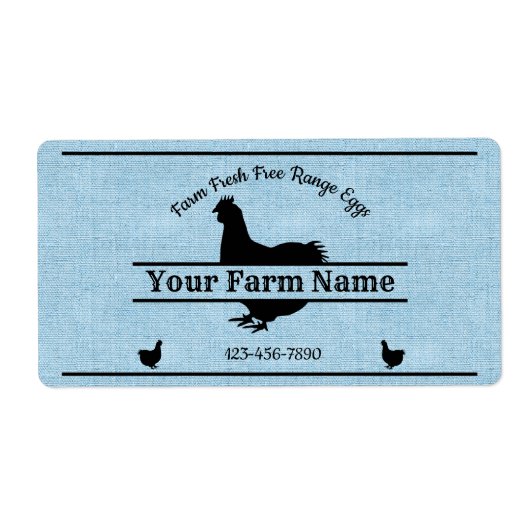 Eitkarton Blue Burlap Chicken Farmhouse Etiket (Voorkant)