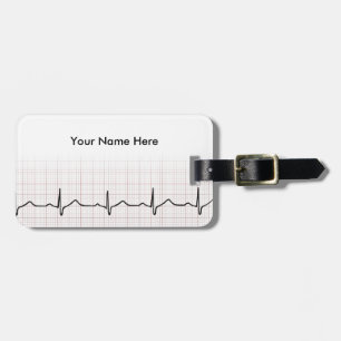 EKG hartslag op grafiekpapier, PhD (arts) puls Bagagelabel