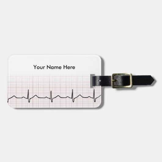 EKG hartslag op grafiekpapier, PhD (arts) puls Bagagelabel (Voorkant horizontaal)