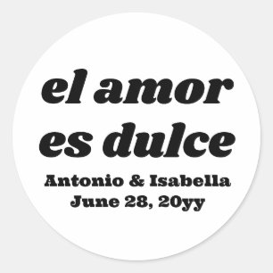 El amor es dulce bruiloft receptie traktatie voor  ronde sticker