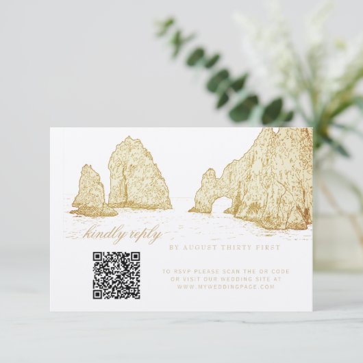 El Arco Cabo San Lucas Kindly Reply QR Code RSVP Kaartje (Staand voorkant)