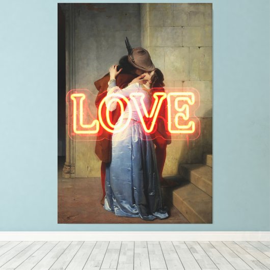 El Bacio Remix – Neon “LOVE” Wall Art & Merch Canvas Afdruk (Insitu (Houten vloer))