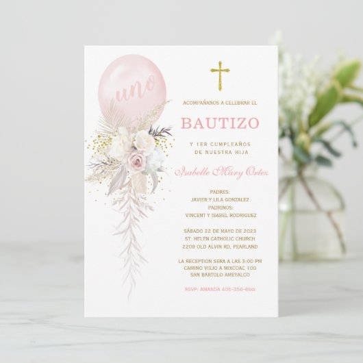 El Bautizo y Primer Añito invitación de nuestra hi Kaart (Staand voorkant)